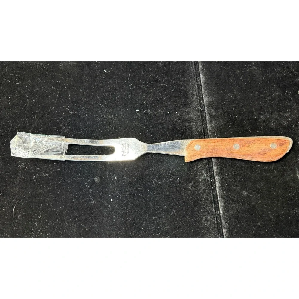 Vintage RS Stainless Meat Carving Fork Wood Handle Made in Japan 2-Tine Cutlery